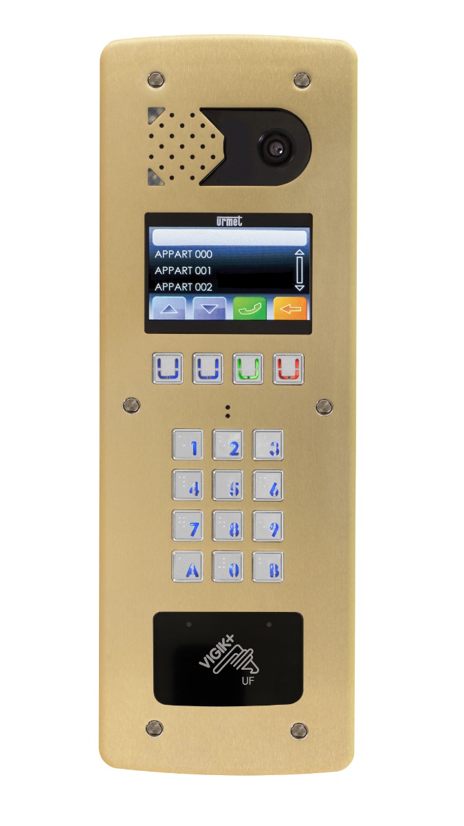 Platine vidéo Urmet D83 à défilement, finition champagne avec lecteur VIGIK+